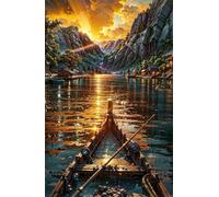 Puzzle de 30 Piezas para Adultos - Amanecer Montañas Barco - Rompecabezas Premium con Reverso de Letras para Clasificación, Regalo de Gama Alta para Aficionados, 25x20 cm