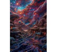 Puzzle de 30 Piezas para Adultos - Ciudad Fantasía Cósmica - Rompecabezas Premium con Reverso de Letras para Clasificación, Regalo de Gama Alta para Aficionados, 25x20 cm