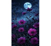 Puzzle de 30 Piezas para Adultos - Luna Flores Púrpuras - Rompecabezas Premium con Reverso de Letras para Clasificación, Regalo de Gama Alta para Aficionados, 25x20 cm