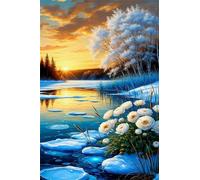 Puzzle de 300 Piezas Flor Lago Atardecer 40x28 cm, Reto Creativo, Juguete desafío y Juego Educativo, Divertido Juego Familiar Rompecabezas para Adultos 300 Piezas