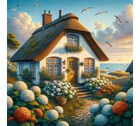 Puzzle de 300 Piezas,Flores de cabaña Junto al mar Puzzle para Adultos,Un Desafiante Acertijo,Juegos de Rompecabezas para Toda la Familia,Rompecabezas Adultos DIY Arte