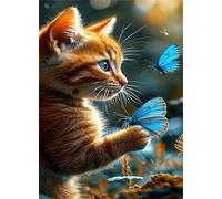 Puzzle de 300 Piezas Gato Mariposa Azul 40x28 cm, Reto Creativo, Juguete desafío y Juego Educativo, Divertido Juego Familiar Rompecabezas para Adultos 300 Piezas
