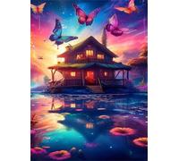 Puzzle de 300 Piezas Mariposa Lake Cottage 40x28 cm, Reto Creativo, Juguete desafío y Juego Educativo, Divertido Juego Familiar Rompecabezas para Adultos 300 Piezas
