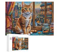 Puzzle de 300 piezas para adolescentes, rompecabezas con ventana de gato acusado, para adultos, juego mental, análisis y lógica, 300 unidades