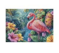 Puzzle De 300 Piezas para Adultos Borde Floral Flamenco Rosa 300 PCS 40x28cm Ideal para Actividades En Interiores Días De Lluvia Fines De Semana Tiempo En