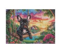Puzzle De 300 Piezas para Adultos Bulldog Francés Navidad Chimenea 40x28cm Actividad De Noche De Fiesta Navidad Año Nuevo Reuniones Familia Amigos Tiempo