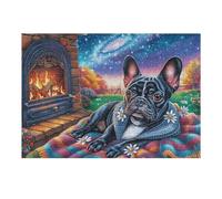 Puzzle De 300 Piezas para Adultos Chimenea Bulldog francés 300 PCS 40x28cm Nivel Intermedio Ideal para Mejora De Habilidades Entrenamiento De Pensamiento Lógico Regalo