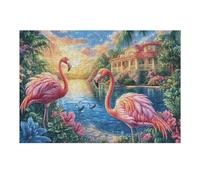Puzzle De 300 Piezas para Adultos Flamenco Rosa Lago al Atardecer 300 PCS 40x28cm Cartón Grueso Resistente Impresión HD Alivio del Estrés Ideal para Hobby Ocio En Casa Noches