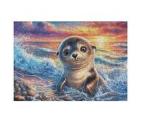 Puzzle De 300 Piezas para Adultos Foca Ola del Océano 40x28cm Apto para Toda La Familia Ideal para Reuniones Fiestas Encuentros De Amigos Actividad De Grupo