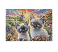 Puzzle De 300 Piezas para Adultos Gato Gatitos Primavera Campo de Flores 40x28cm Puzzle De Arteterapia Ideal para Salud Mental Alivio del Estrés Regulación Emocional Regalo Divertida