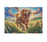 Puzzle De 300 Piezas para Adultos Golden Retriever Campo de Flores 40x28cm Nivel Intermedio Ideal para Mejora De Habilidades Entrenamiento De Pensamiento Lógico Regalo