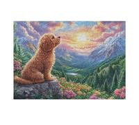 Puzzle De 300 Piezas para Adultos Golden Retriever Montaña Paisaje 40x28cm Patrón Artístico Ideal para Amantes del Arte Decoración De Pared Obra De Arte Coleccionable