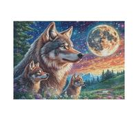 Puzzle De 300 Piezas para Adultos Lobo Luna Noche Bosque 40x28cm Puzzle Coleccionable para Aficionados Duradero Impresión Vibrante No Desvanecible