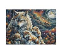 Puzzle De 300 Piezas para Adultos Manada de Lobos Luna Noche Bosque 40x28cm Puzzle De Arte Coleccionable Ideal para Aficionados Material Duradero Resistente Juegos Educativos