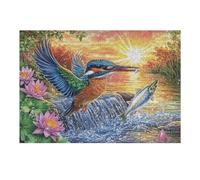 Puzzle De 300 Piezas para Adultos Martín Pescador pescando un pez 300 PCS 40x28cm Patrón Artístico Ideal para Amantes del Arte Decoración De Pared Obra De Arte Coleccionable