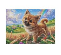 Puzzle De 300 Piezas para Adultos Shiba Inu Campo de Flores 300 PCS 40x28cm Decoración De Pared Enmarcable Detalles HD Claros Sin Polvo Experiencia De Montaje Fluida Egalo