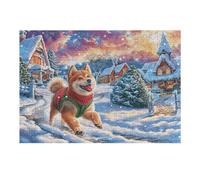 Puzzle De 300 Piezas para Adultos Shiba Inu Navidad Nevado 40x28cm Apto para Niños Ideal para Interacción Padres-Hijos Mejora La Concentración De Los Niños Regalo