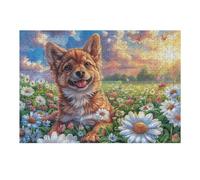 Puzzle De 300 Piezas para Adultos Shiba Inu Primavera Campo de Flores 40x28cm Alivio del Estrés Reducción De Ansiedad Empleados De Oficina Relajación Diaria Regalo