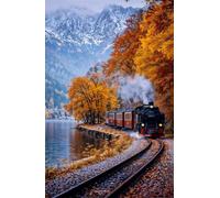 Puzzle de 300 Piezas para Adultos - Tren Lago Otoño | Rompecabezas para Adultos 52x38cm | Piezas de Encaje Letras en la Parte Posterior | Decoración para el Hogar