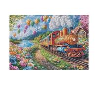 Puzzle De 300 Piezas para Adultos Tren Navideño Campo de Flores 40x28cm Puzzle De Arteterapia Ideal para Salud Mental Alivio del Estrés Regulación Emocional Regalo Divertida
