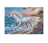 Puzzle De 300 Piezas para Adultos Unicornio Blanco Playa Océano 40x28cm Nivel Intermedio para Mejora De Habilidades Ideal para Entrenamiento De Pensamiento Lógico
