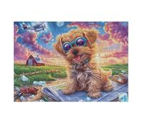 Puzzle De 300 Piezas para Adultos Yorkshire Terrier Gafas de Sol Campo 40x28cm Cartón Grueso Resistente Impresión HD Alivio del Estrés Ideal para Hobby Ocio En Casa Noches