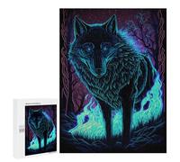 Puzzle de 500 piezas para adolescentes, lobo de neón en el bosque, 1 rompecabezas para adultos, juego mental, análisis y lógica, 500 unidades