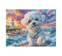 Puzzle De 500 Piezas para Adultos Bichón Frisé en el Campo de Flores 500 PCS 52×38cm Puzzle De Arteterapia Ideal para Salud Mental Alivio del Estrés Regulación Emocional Regalo Divertida