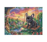Puzzle De 500 Piezas para Adultos Bulldog Francés Otoño Bosque 52×38cm Apto para Principiantes Montaje Fluido Relajación Diaria Ejercicio Cerebral Regalo