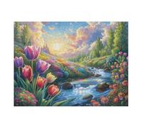 Puzzle De 500 Piezas para Adultos Campo de Tulipanes Stream 52×38cm Nivel Experto Puzzle Desafiante Ideal para Coleccionistas Entrenamiento De Pensamiento Lógico