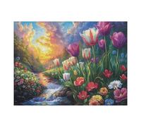 Puzzle De 500 Piezas para Adultos Campo de Tulipanes Sunset 52×38cm Arte De Pared Enmarcable para Dormitorio Salón Oficina Decoración Única Ideal para Amantes del Arte