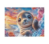 Puzzle De 500 Piezas para Adultos Foca Océano Playa 52×38cm Puzzle Universal para Todas Las Ocasiones Decoración del Hogar Diversión Familiar