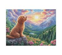 Puzzle De 500 Piezas para Adultos Golden Retriever Montaña Paisaje 52×38cm Obra De Arte Decoración De Pared Decoración Personalizada Única para Salón Dormitorio Regalo