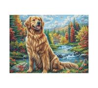 Puzzle De 500 Piezas para Adultos Golden Retriever Río Lago 52×38cm Apto para Toda La Familia Ideal para Reuniones Fiestas Encuentros De Amigos Actividad De Grupo