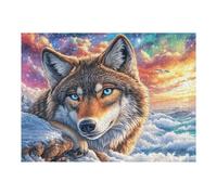 Puzzle De 500 Piezas para Adultos Lobo Nevada Mar de Nubes Puesta de Sol 52×38cm Impresión Vibrante No Desvanecible Arte De Pared Enmarcable Ideal para Salón Dormitorio Regalo