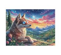 Puzzle De 500 Piezas para Adultos Lobo Puesta de Sol Montaña Nevada 52×38cm Corte De Precisión Ajuste Rebabas Vínculo Padres-Hijos Juego Interactivo