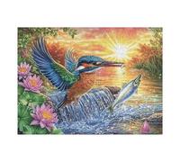 Puzzle De 500 Piezas para Adultos Martín Pescador pescando un pez 500 PCS 52×38cm Puzzle Universal para Todas Las Ocasiones Decoración del Hogar Diversión Familiar