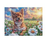 Puzzle De 500 Piezas para Adultos Shiba Inu Primavera Campo de Flores 52×38cm Nivel Principiante para Nuevos Jugadores Montaje Fácil Experiencia Fluida Apto para Todas Las Edades