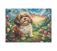 Puzzle De 500 Piezas para Adultos Shih Tzu Entre Flores 500 PCS 52×38cm Actividad De Team Building para Compañeros De Oficina Juego De Grupo Divertido Mejora La