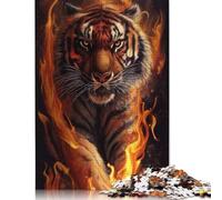 Puzzle de 500 piezas para adultos - Tigre enojado y fuego - Puzzle cuadrado creativo de madera para adultos - 500 piezas (52 x 38 cm)