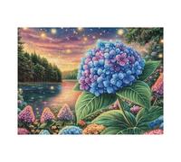 Puzzle De 500 Piezas para Adultos Vista al Lago hortensias 500 PCS 52×38cm Actividad De Noche De Fiesta Navidad Año Nuevo Reuniones Familia Amigos Tiempo