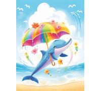 Puzzle de 90 Piezas para Adultos Delfín Paraguas Colorido, un Rompecabezas Desafiante y Difícil, Juego Educativo y Estimulante, Puzzles Divertido para Toda la Familia