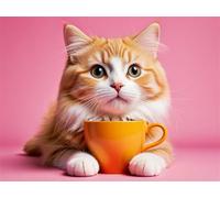 Puzzle De 90 Piezas para Adultos, Gato sosteniendo una Taza de té Rompecabezas Adultos 90 Piezas, Puzzles Clásicos, Entretenimiento Creativo Diversión, Regalo para la Relajación
