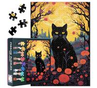 Puzzle de animales para adultos, 1000 piezas, gato negro y flores rojas en la noche, puzles de jigsaw de ciudad, paisajes imaginarios, puzle imposible, 50 x 70 cm