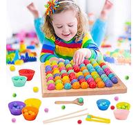 Puzzle de Arco Iris,Juguete Montessori Partir de 2 3 4 años,Juego de Mesa de Madera con Clip de Madera,Juego de Mesa Montessori, Rompecabezas de Madera,Rainbow Bead Game Early Education Puzzle