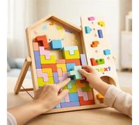 Puzzle De Bloques Tetris De Madera para Niños, Juego Lógico De Formas con Marco Casa Y Zona Next, Actividad Stem Sin Pantallas para Casa Aula Viaje (A)