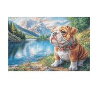 Puzzle De Calidad Bulldog Lago Bosque Mascota tierna Naturaleza Salvaje Rural 1000 Piezas para Adultos Divertido Creativo Y Cautivador Ocio Y Entretenimiento 1000 PCS（75x50cm）
