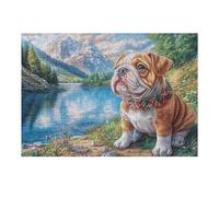 Puzzle De Calidad Bulldog Lago Bosque Mascota tierna Naturaleza Salvaje Rural 300 Piezas para Adultos Divertido Creativo Y Cautivador Ocio Y Entretenimiento 300 PCS（40x28cm）