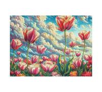 Puzzle De Calidad Campo de Tulipanes Rural Campo Naturaleza Salvaje Bonita 500 Piezas para Adultos Divertido Creativo Y Cautivador Ocio Y Entretenimiento 500 PCS（52×38cm）