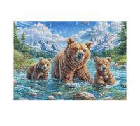 Puzzle De Calidad Familia de Osos Río Bosque Vida Silvestre Naturaleza Salvaje Bonita 300 Piezas para Adultos Divertido Creativo Y Cautivador Ocio Y Entretenimiento 300 PCS（40x28cm）